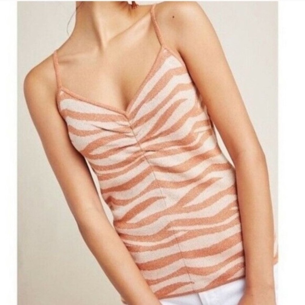 TANK TOP ANTHROPOLOGIE CORA ROSE GOLD ZEBRA ANIMAL PRINT METALLIC